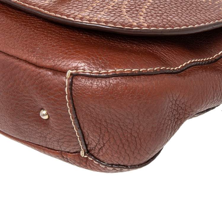 Pre Owned CH Carolina Herrera Brown Leather Flap Crossbody Bag