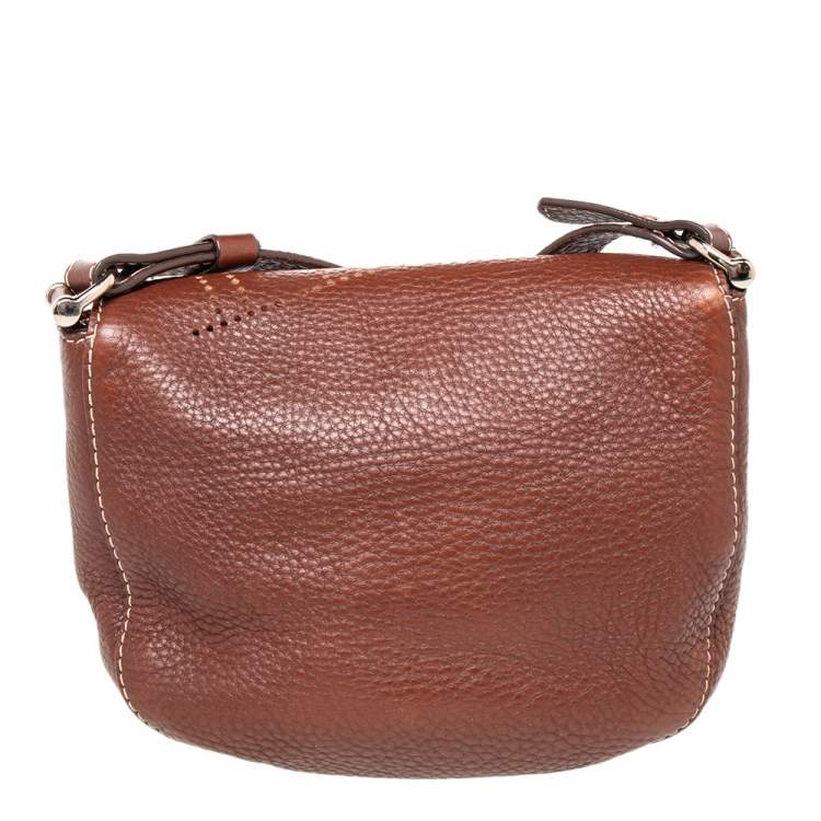 Pre Owned CH Carolina Herrera Brown Leather Flap Crossbody Bag