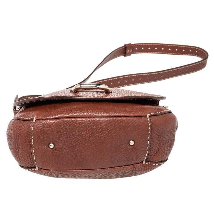 Pre Owned CH Carolina Herrera Brown Leather Flap Crossbody Bag