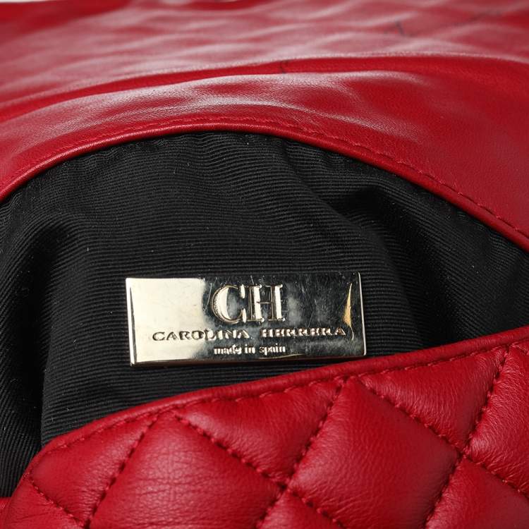 Pre Owned CH Carolina Herrera Red Quilted Leather Flap Crossbody Bag