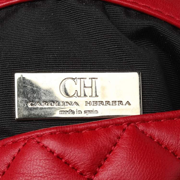 Pre Owned CH Carolina Herrera Red Quilted Leather Flap Crossbody Bag