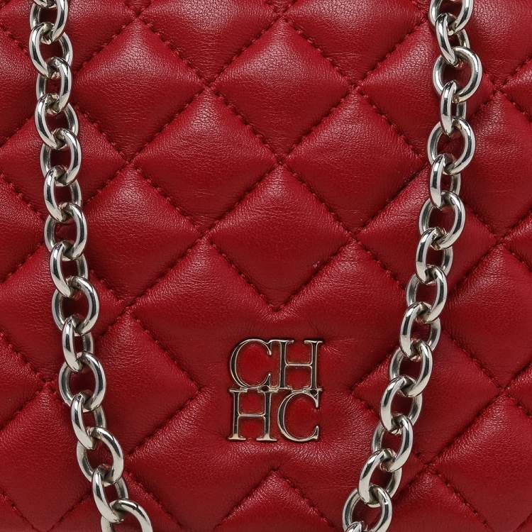 Pre Owned CH Carolina Herrera Red Quilted Leather Flap Crossbody Bag