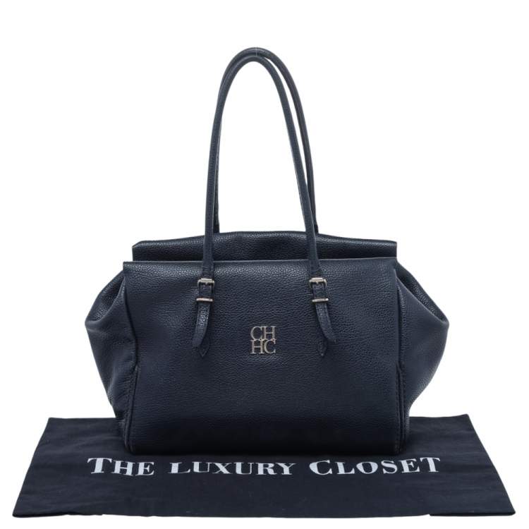 Pre Owned Carolina Herrera Dark Navy Leather Tote