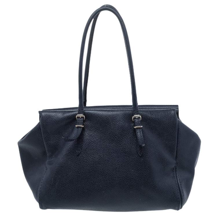 Pre Owned Carolina Herrera Dark Navy Leather Tote