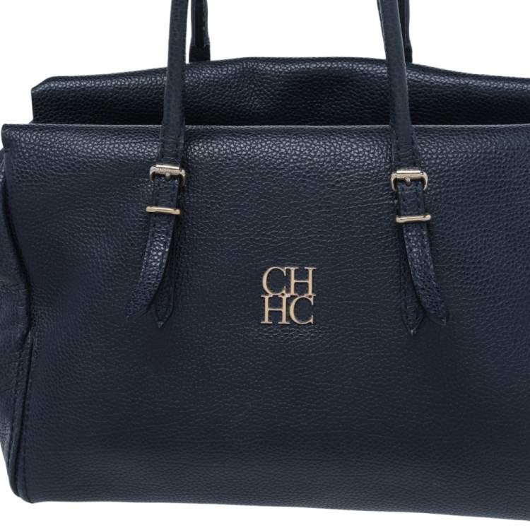Pre Owned Carolina Herrera Dark Navy Leather Tote