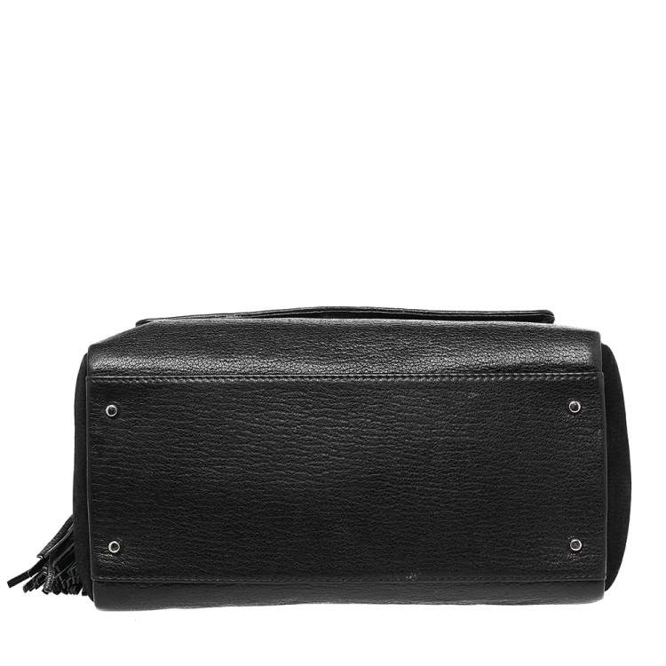 Pre Owned CH Carolina Herrera Black Monogram Leather Flap Top Handle Bag