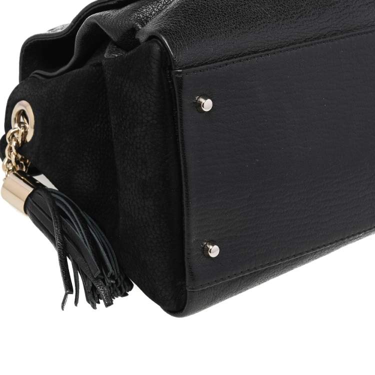 Pre Owned CH Carolina Herrera Black Monogram Leather Flap Top Handle Bag