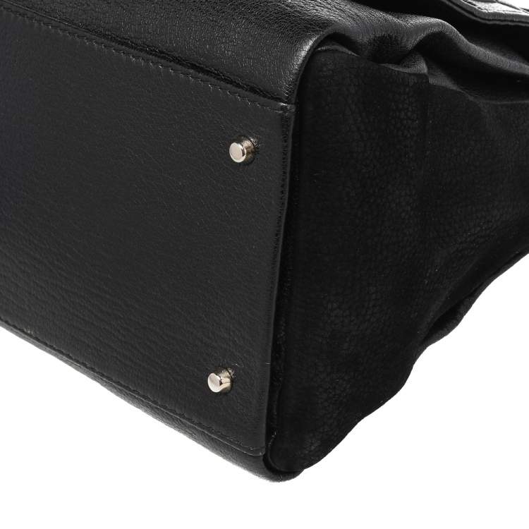 Pre Owned CH Carolina Herrera Black Monogram Leather Flap Top Handle Bag