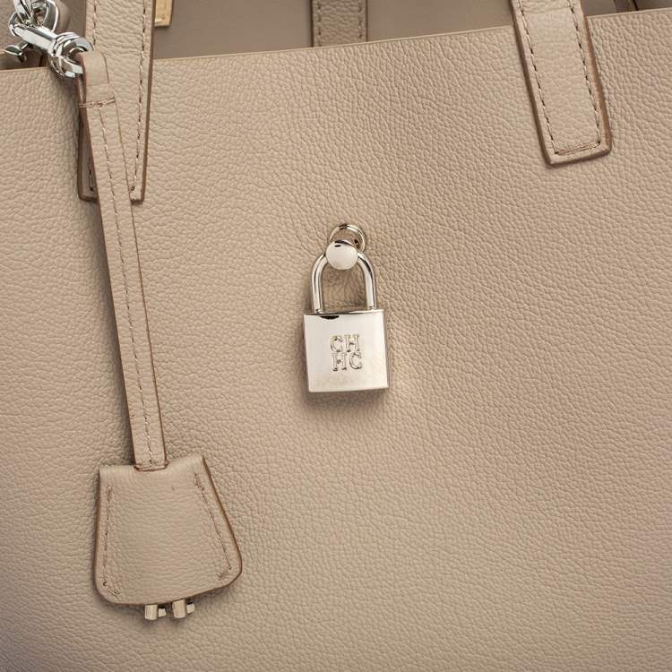 Pre Owned Carolina Herrera Grey Leather Small Matryoshka Locked Tote