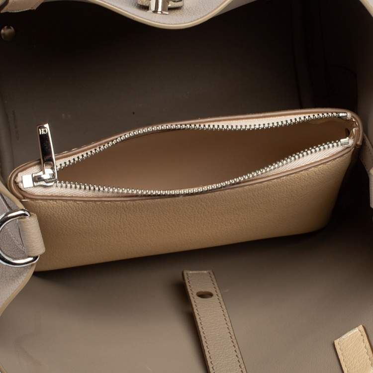 Pre Owned Carolina Herrera Grey Leather Small Matryoshka Locked Tote