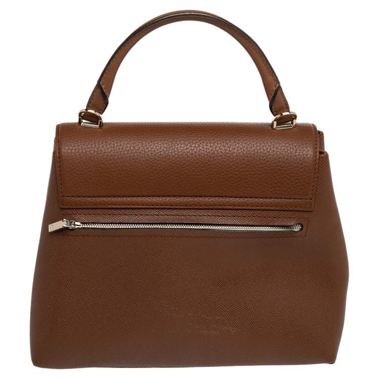 Pre Owned CH Carolina Herrera Brown Monogram Leather Top Handle Bag