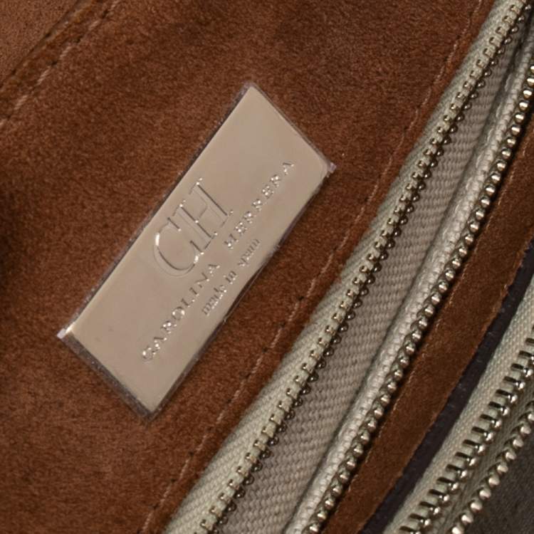 Pre Owned CH Carolina Herrera Brown Monogram Leather Top Handle Bag