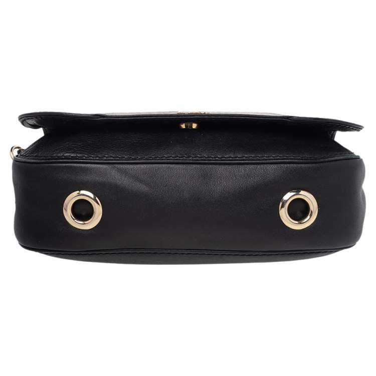 Pre Owned CH Carolina Herrera Black Leather Flap Shoulder Bag