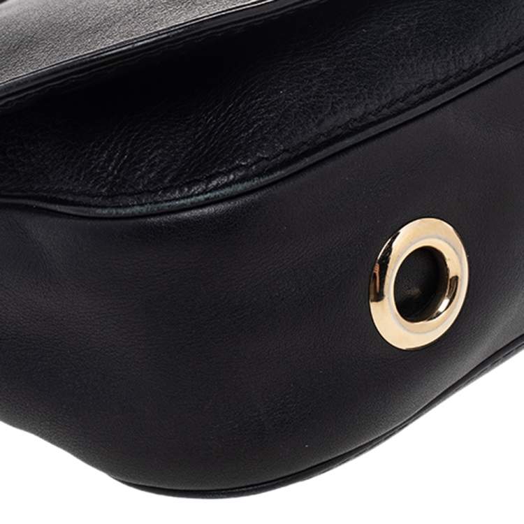 Pre Owned CH Carolina Herrera Black Leather Flap Shoulder Bag