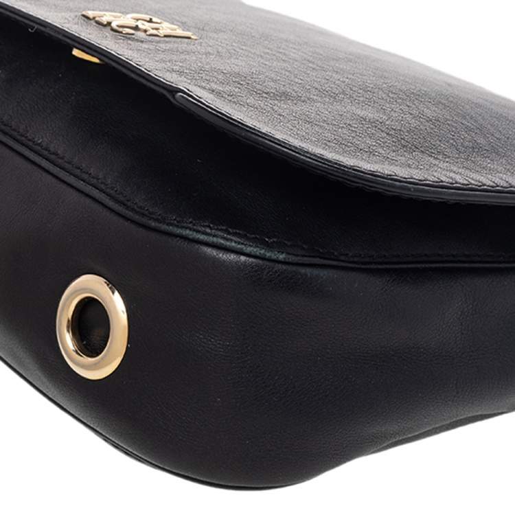 Pre Owned CH Carolina Herrera Black Leather Flap Shoulder Bag