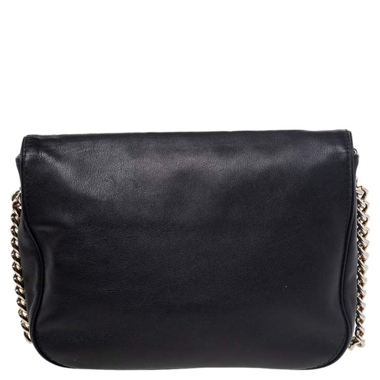 Pre Owned CH Carolina Herrera Black Leather Flap Shoulder Bag