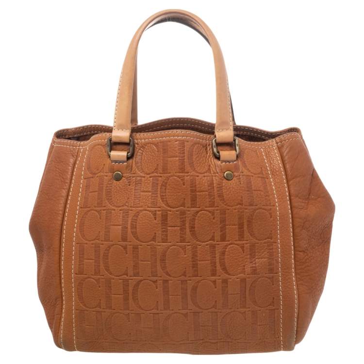 Pre Owned Carolina Herrera Brown Monogram Leather Andy Tote Bag