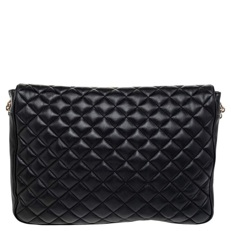 Pre Owned CH Carolina Herrera Black Quilted Leather Flap Chain Shoulder Bag