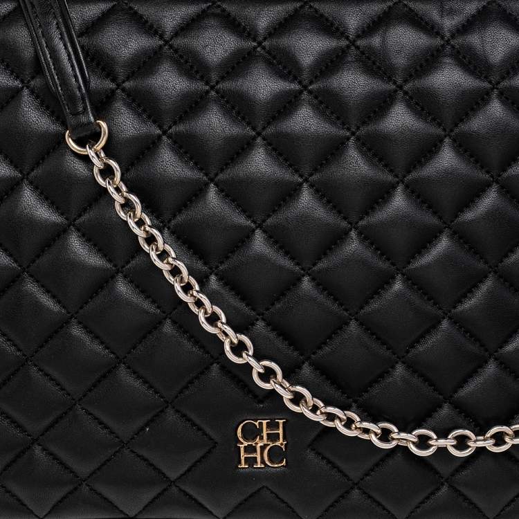 Pre Owned CH Carolina Herrera Black Quilted Leather Flap Chain Shoulder Bag