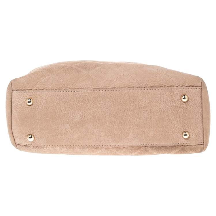 Pre Owned Carolina Herrera Beige Quilted Nubuck Leather Chain Shopper Tote