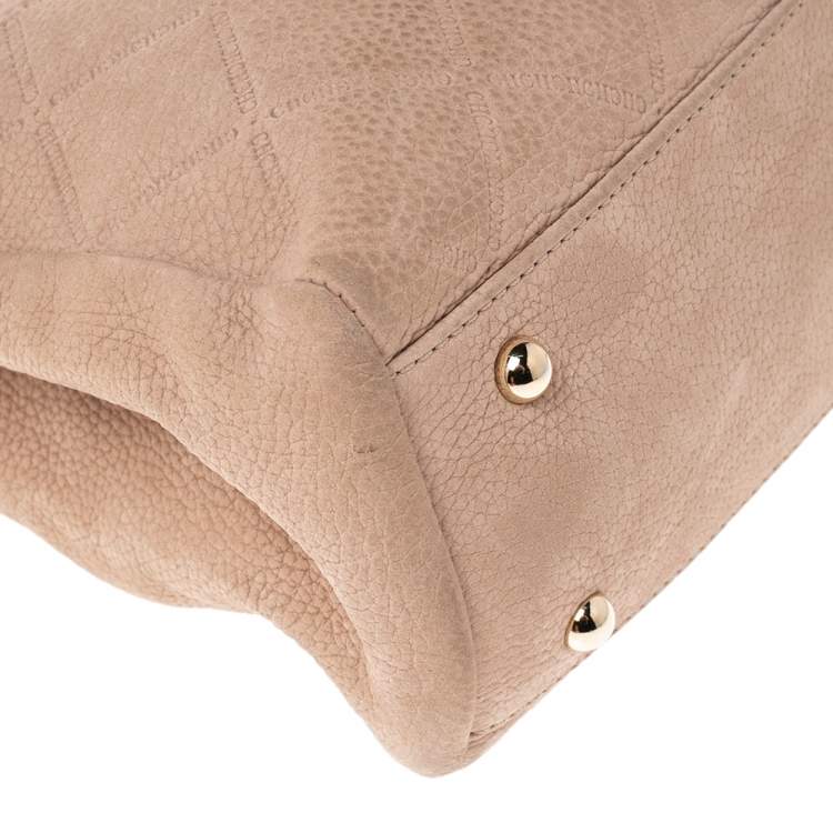 Pre Owned Carolina Herrera Beige Quilted Nubuck Leather Chain Shopper Tote