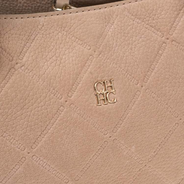 Pre Owned Carolina Herrera Beige Quilted Nubuck Leather Chain Shopper Tote