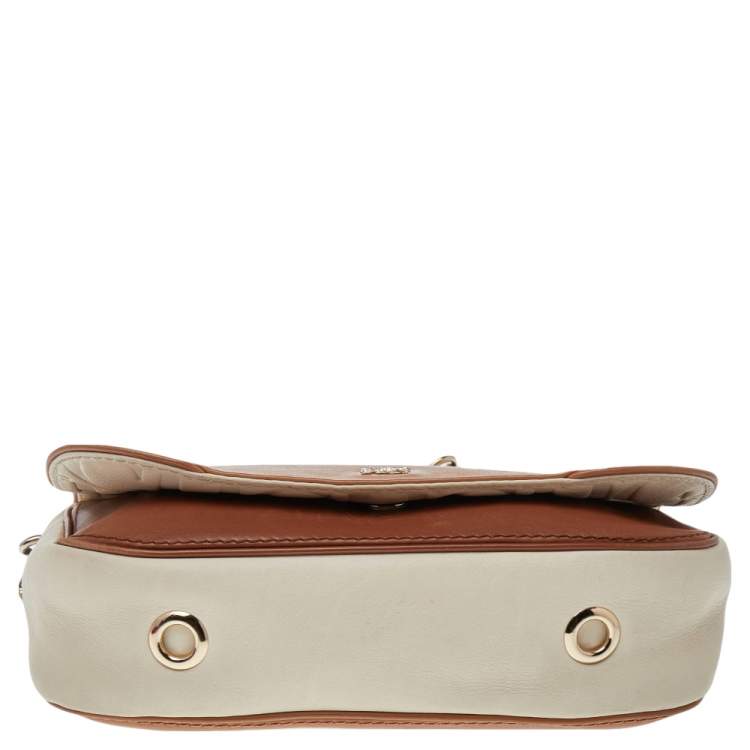 Pre Owned CH Carolina Herrera Beige/Cream Leather New Baltazar Flap Shoulder Bag