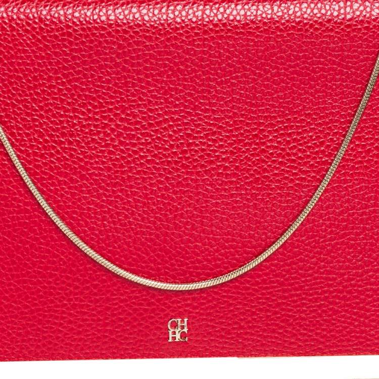 Pre Owned Carolina Herrera Red Leather Flap Clutch