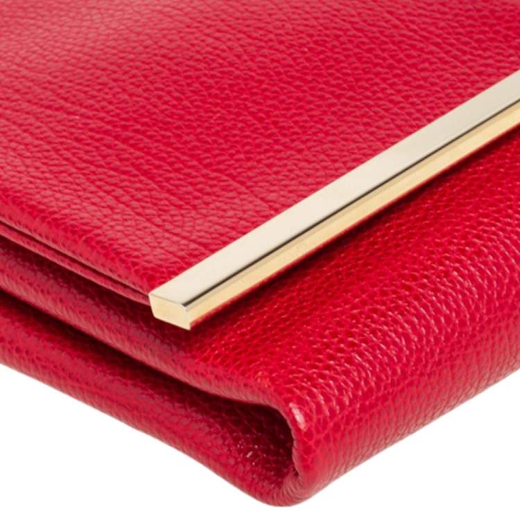 Pre Owned Carolina Herrera Red Leather Flap Clutch