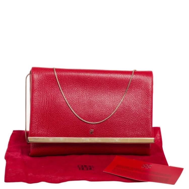 Pre Owned Carolina Herrera Red Leather Flap Clutch