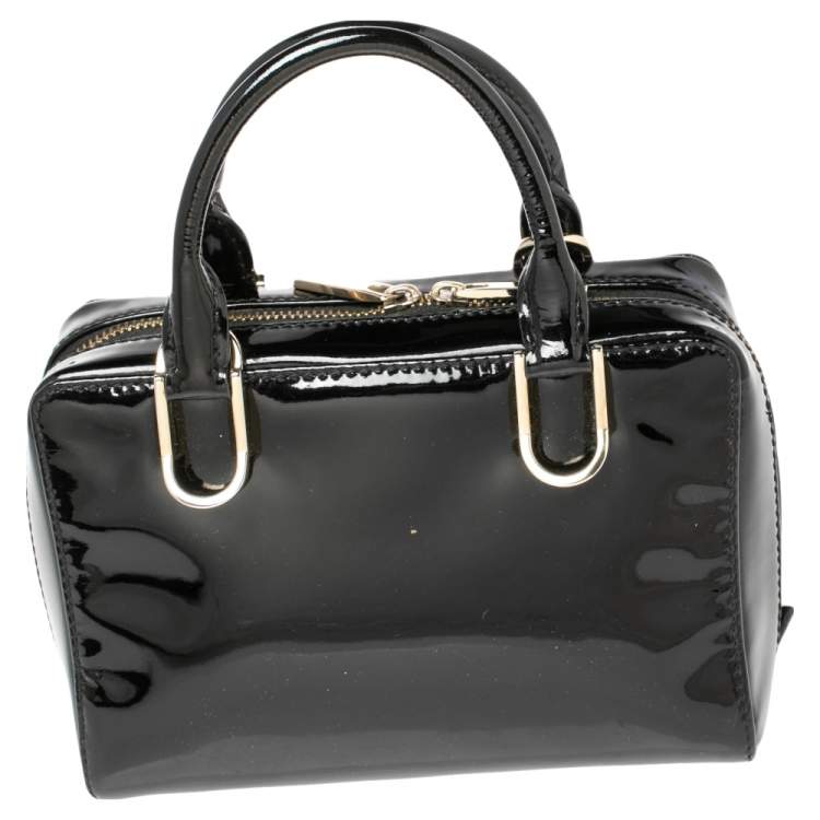 Pre Owned Carolina Herrera Black Patent Leather Micro Logo Charm Satchel