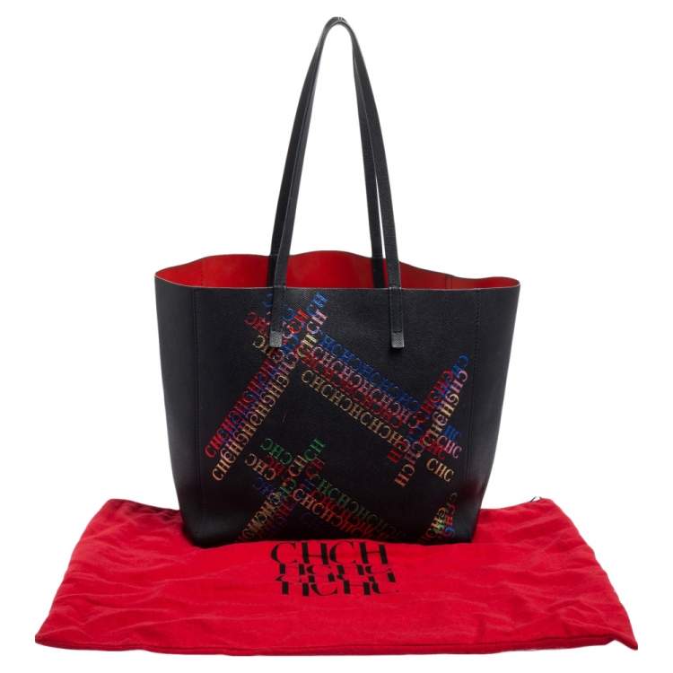 Pre Owned Carolina Herrera Multicolor Logo Print Leather Open Tote