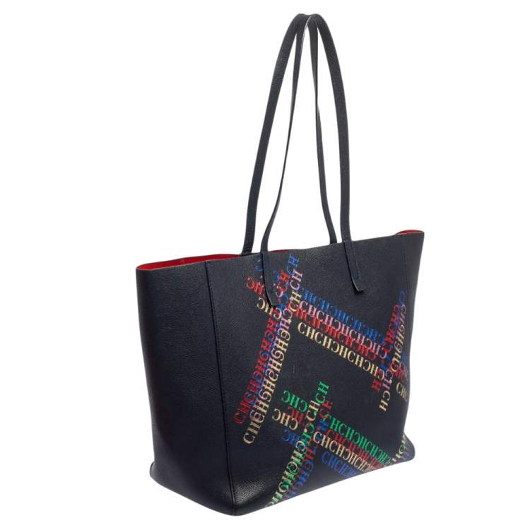 Pre Owned Carolina Herrera Multicolor Logo Print Leather Open Tote