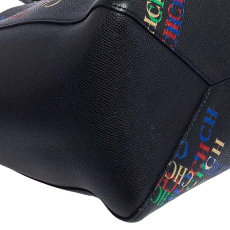 Pre Owned Carolina Herrera Multicolor Logo Print Leather Open Tote