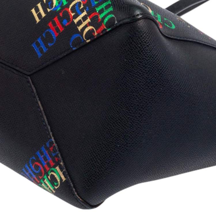 Pre Owned Carolina Herrera Multicolor Logo Print Leather Open Tote