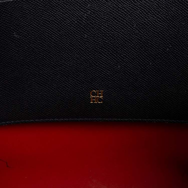 Pre Owned Carolina Herrera Multicolor Logo Print Leather Open Tote