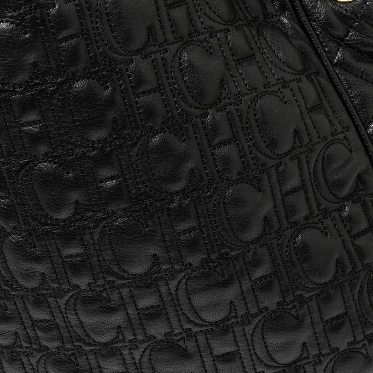 Pre Owned CH Carolina Herrera Black Embossed Leather Tote