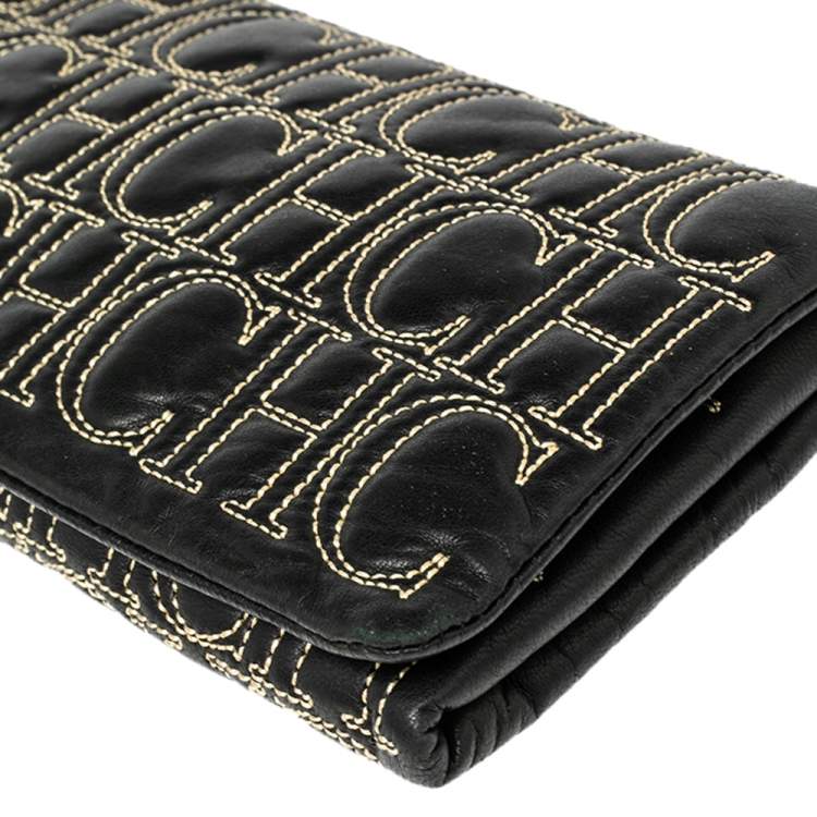 Pre Owned CH Carolina Herrera Black Monogram Leather Clutch