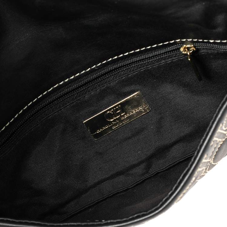 Pre Owned CH Carolina Herrera Black Monogram Leather Clutch
