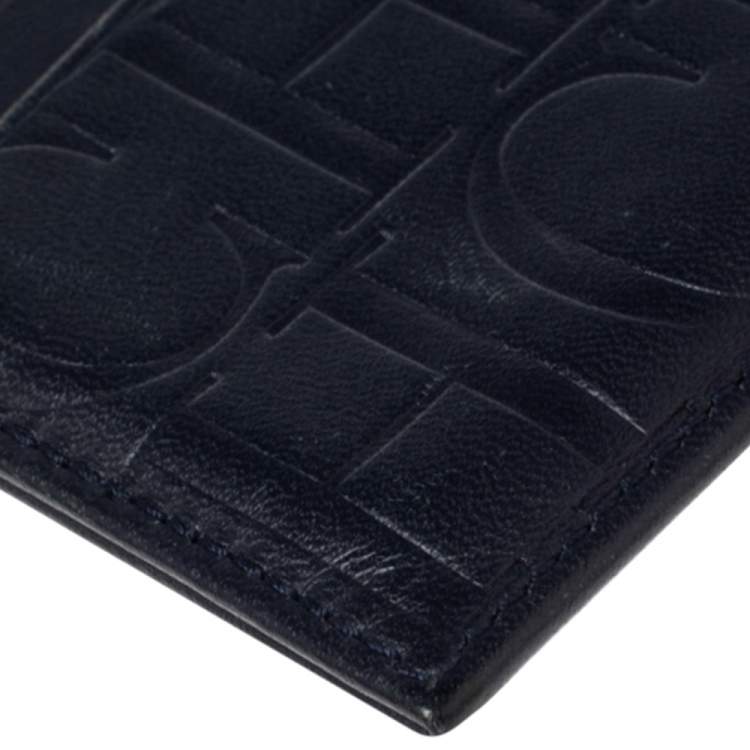 Pre Owned CH Carolina Herrera Navy Blue Monogram Leather Card Holder 