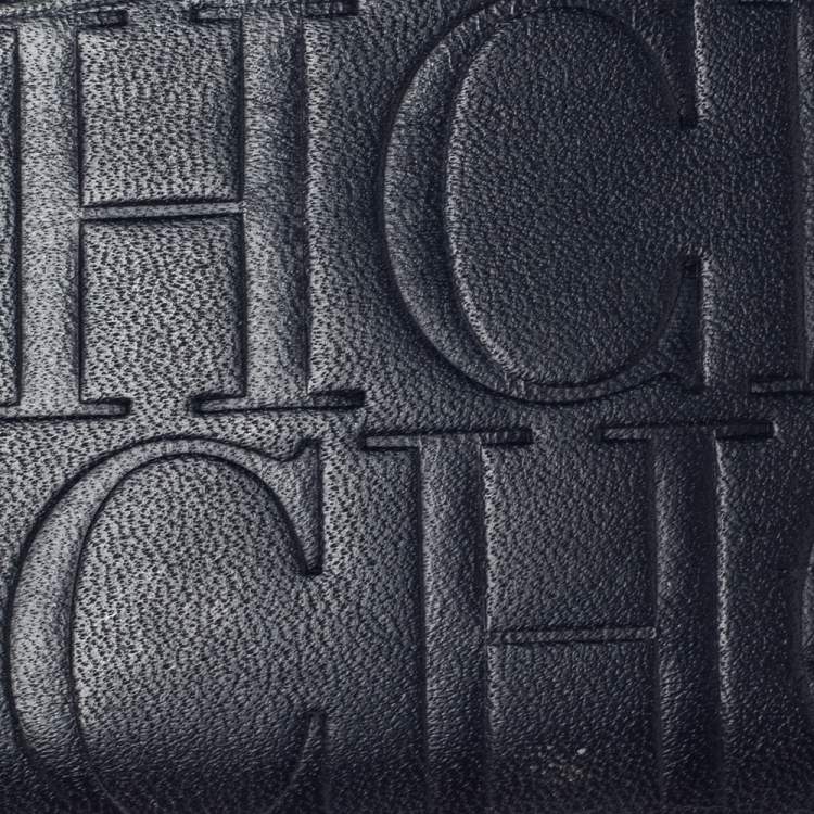 Pre Owned CH Carolina Herrera Navy Blue Monogram Leather Card Holder 