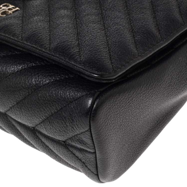 Pre Owned CH Carolina Herrera Black Quilted Leather Flap Chain Shoulder Bag