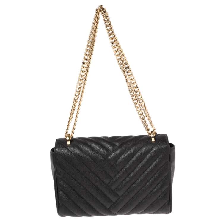 Pre Owned CH Carolina Herrera Black Quilted Leather Flap Chain Shoulder Bag