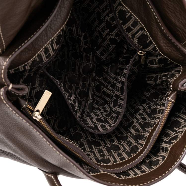 Pre Owned CH Carolina Herrera Brown Pebbled Leather Flap Satchel
