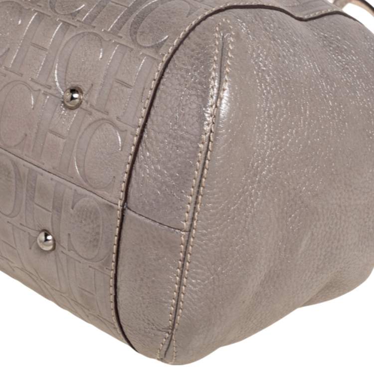 Pre Owned CH Carolina Herrera Silver Embossed Leather Shoulder Bag