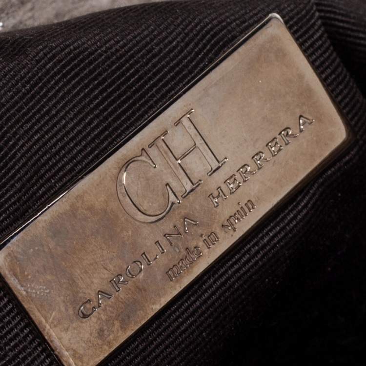 Pre Owned CH Carolina Herrera Silver Embossed Leather Shoulder Bag
