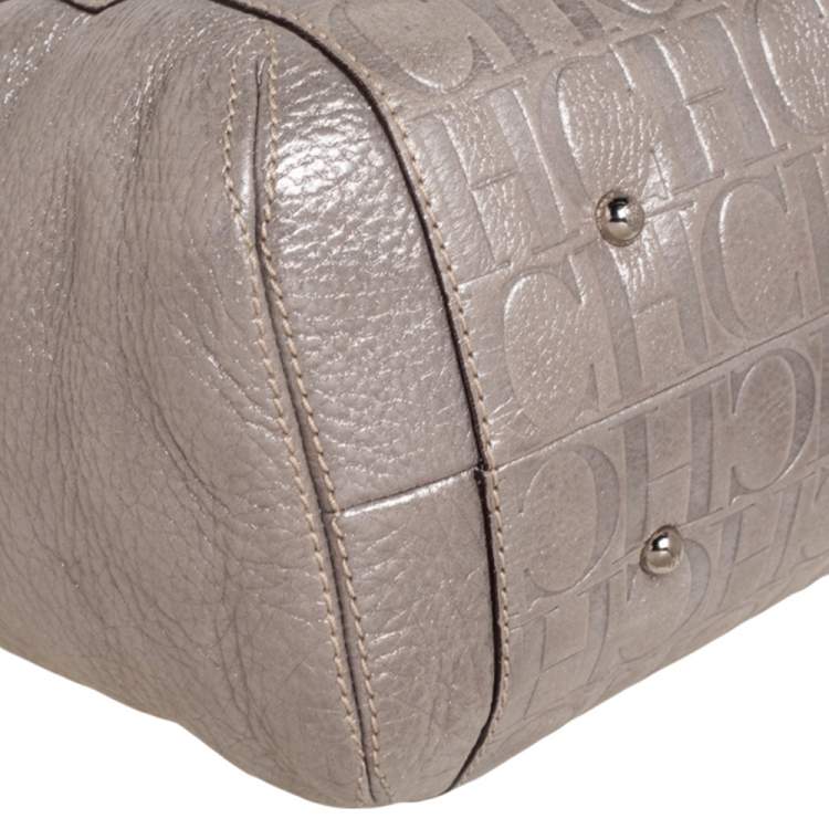 Pre Owned CH Carolina Herrera Silver Embossed Leather Shoulder Bag