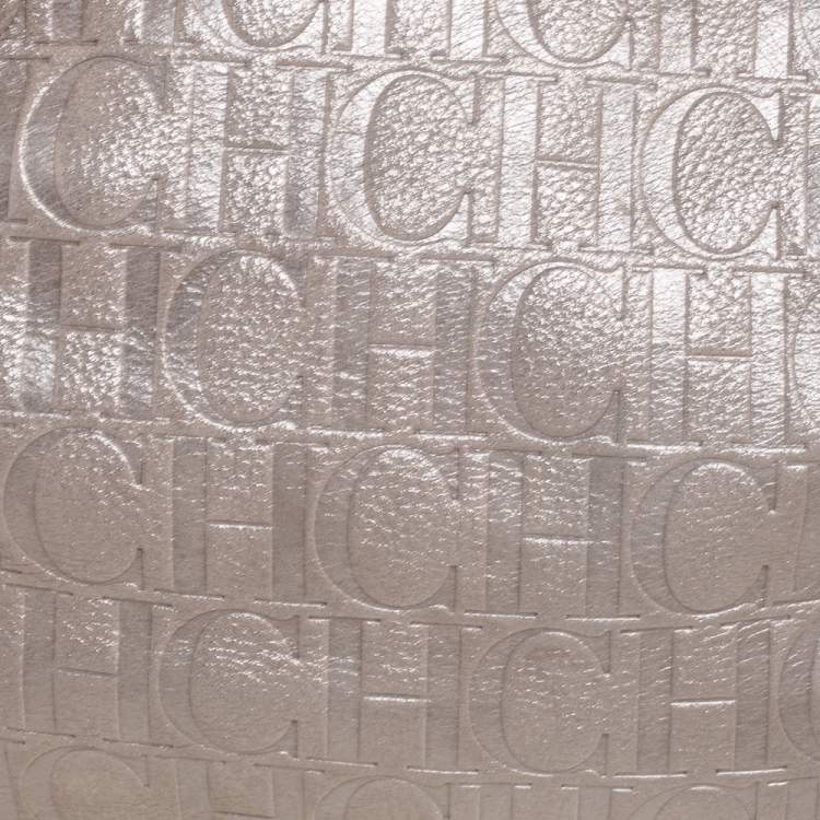 Pre Owned CH Carolina Herrera Silver Embossed Leather Shoulder Bag