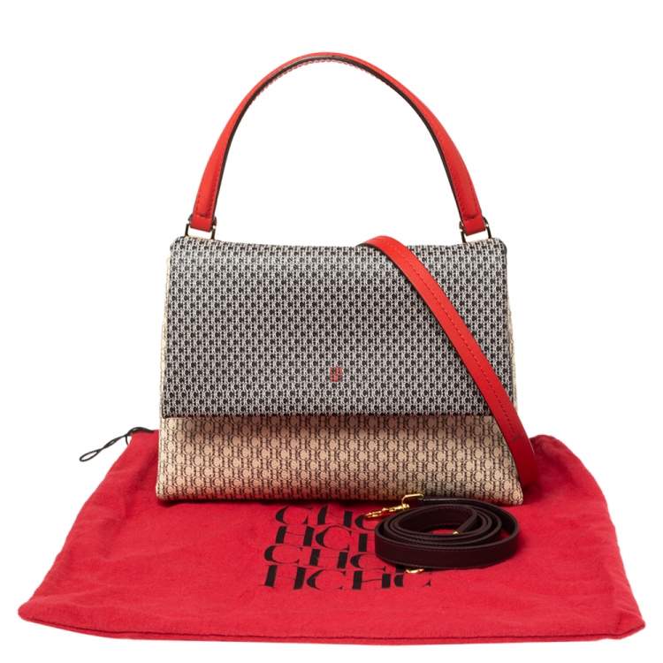 Pre Owned CH Carolina Herrera Multicolor Monogram Coated Canvas Leather Flap Top Handle Bag