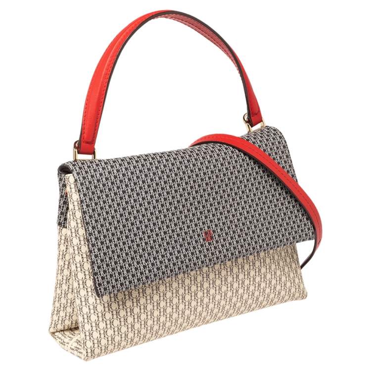 Pre Owned CH Carolina Herrera Multicolor Monogram Coated Canvas Leather Flap Top Handle Bag